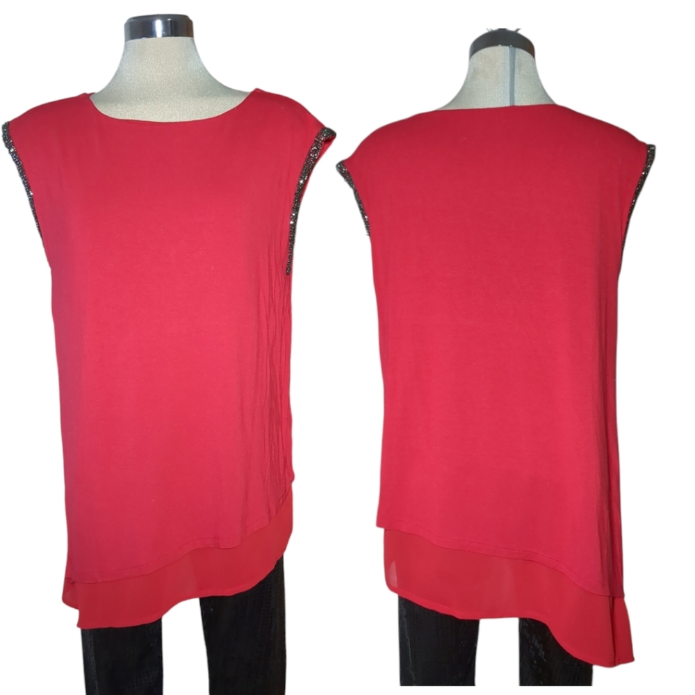 Lilly Morgan Red Embellished Blouse Size L/G